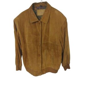 VTG Gen. Leather Jacket Hunt Club Tan- Floral Lining Wood Buttons Western 80s M